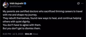 Chess Grandmaster Vidit Gujrathi Defends Family Against Online Doctor Credentials Attack