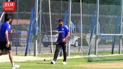 Jasprit Bumrah warms up in the Birmingham nets