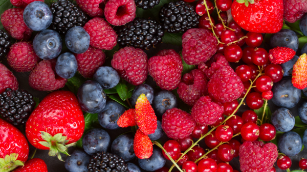 A variety of berries, rich in antioxidants and fiber.