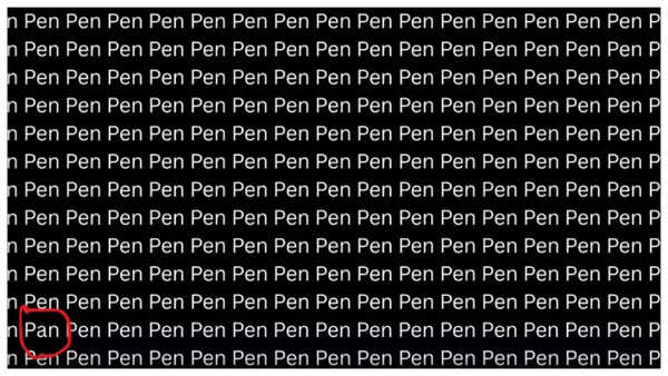 A field of the word 'pens' with one 'pan' hidden.